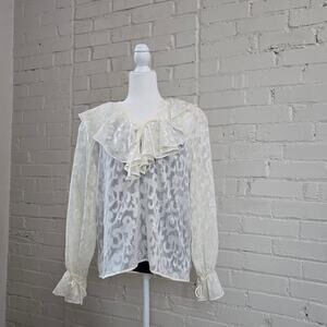 Vintage TESS Women's 16,  Semi-Sheer Cream long-sleeve Blouse w/ Ruffles: Fairy